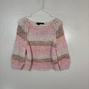 360 Sweater Womens Small Pink Stripe Boat Neck Open Knit Lightweight Pullover